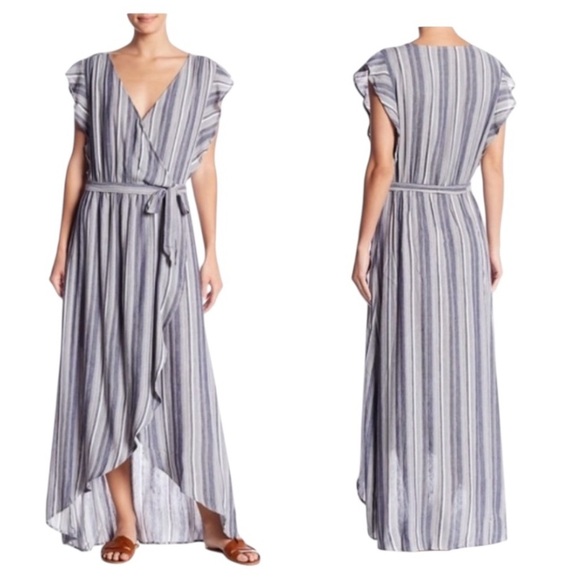 SPLENDID | Chambray Multi Stripe Tulip Sleeve Maxi Dress Size Small - Picture 3 of 9